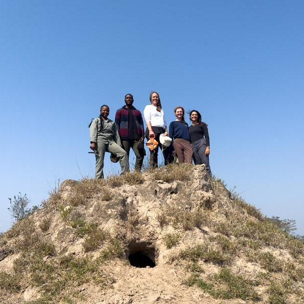 Staver lab members on a termite mound, RSA